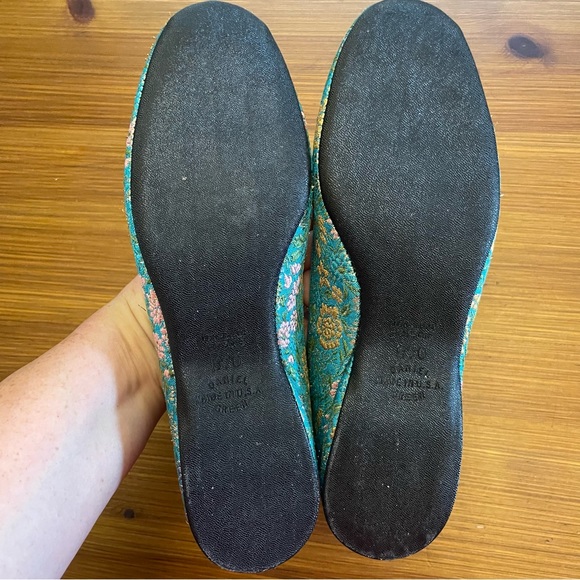 Vintage Daniel Green Teal Floral Brocade Comfy House Slippers - Size 6.5 / 7 - Picture 7 of 10